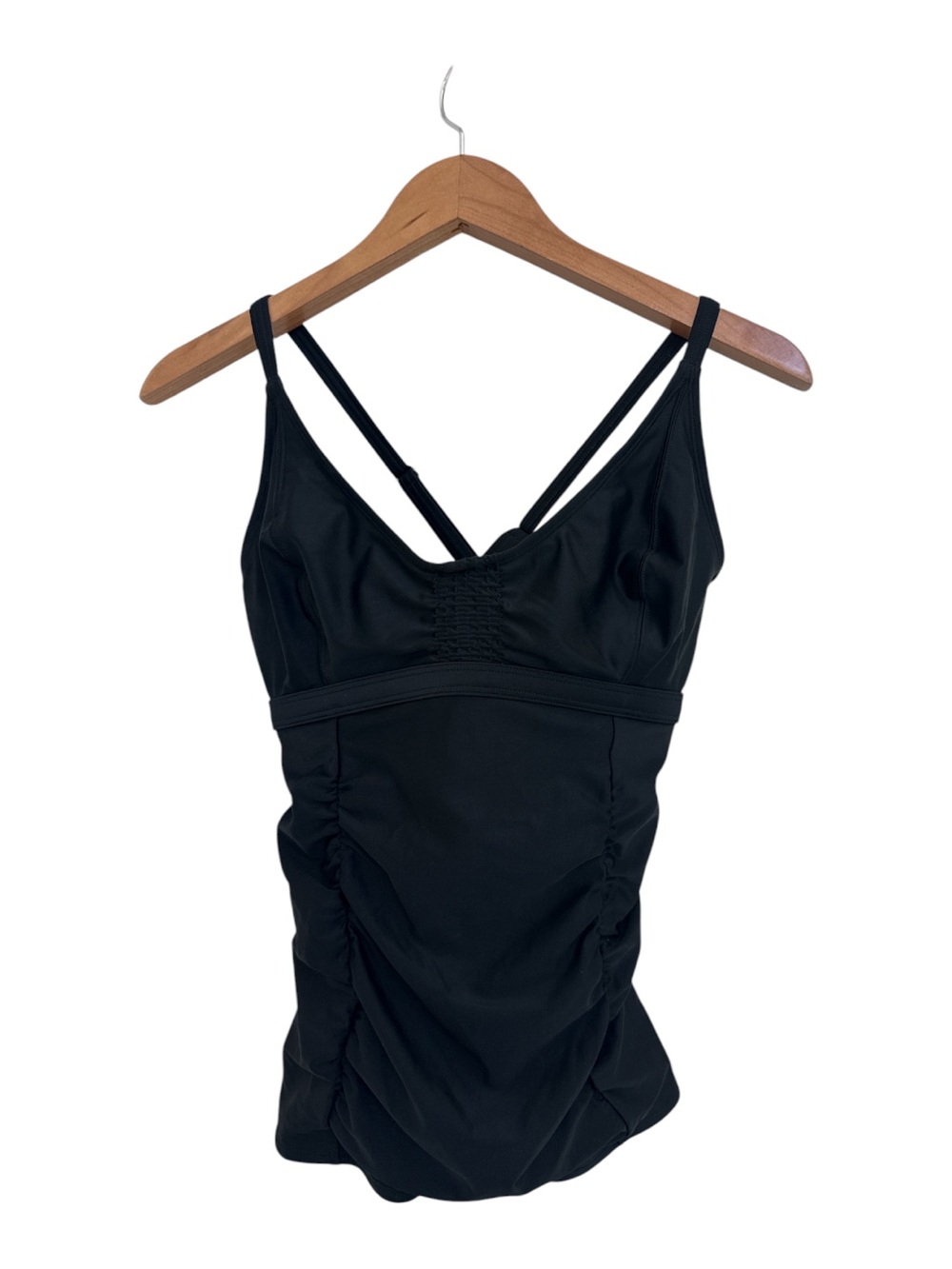 Athleta Black Ruched Swim Tank with Adjustable Straps
